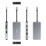 HUB USB-C 3xUSB-A+2xHDMI+RJ45+TF+SD+USB-C PD 100W NANOCABLE 10.16.1009