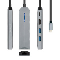 DOCK AISEN USB-C 5 EN 1 USB-C A 1xHDMI 1xRJ45 2xUSB 1xPD GRIS15CM ASUC-5P003-GR
