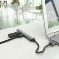 HUB USB 3.0 ALUMINIO 1XUSB3.0 A H+3XUSB2.0 A H GRIS 10CM AISENS A106-0859