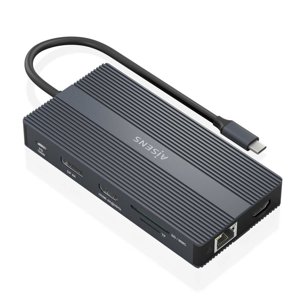 DOCK AISENS USBC-2HDMI-DP-RJ45-4USBA-USBC-USBCPD-SD-MSD GRIS 20CM ASUC-12P017-GR