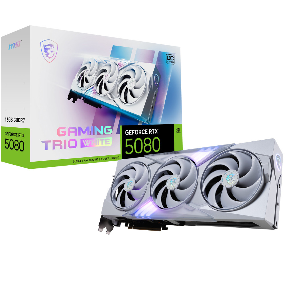 Tarjeta Gráfica MSI GeForce RTX 5080 GAMING TRIO OC WHITE 16GB GDDR7 DLSS4