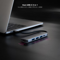 HUB USB-C 3xUSB-A+USB-C CARGA+HDMI GRIS 18 CM NANOCABLE 10.16.4605