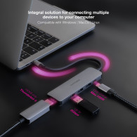 HUB USB-C 3xUSB-A+USB-C CARGA+HDMI GRIS 18 CM NANOCABLE 10.16.4605