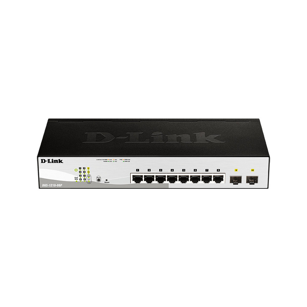 SWITCH D-LINK 8P DGS-1210-08P E 8P 10 100 1000 PoE INCLUYE 2P SFP
