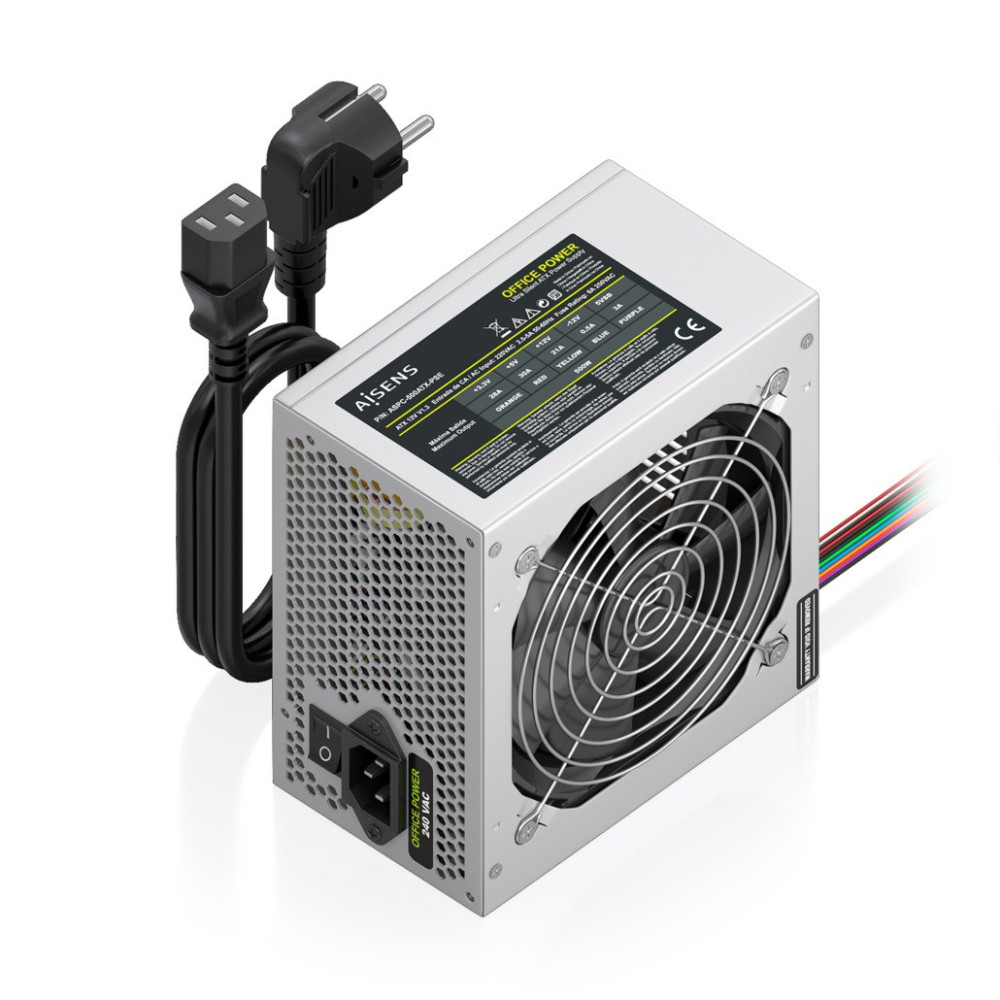 FUENTE ALIMENTACION ATX 500W CABLE ALIMENTACION OEM PLATA AISENS ASPC-500ATX-PSE