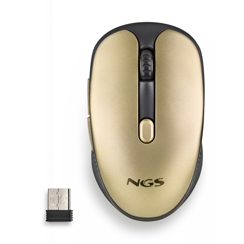 RATON NGS INALAMBRICO ERGONOMICO EVO RUST GOLD RECARGABLE NEGRO-DORADO USBuc