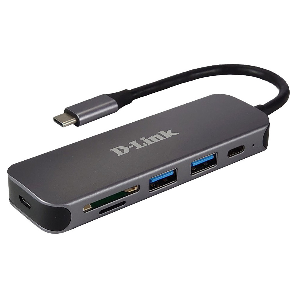 HUB USB-C D-LINK 5 EN 1 LECTOR SD MDS 2PUSB3.0 CARGA 60W DUB-2325