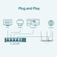 SWITCH TP-LINK EASY SMART TL-SG105E 5 PUERTOS RJ45 10 100 1000