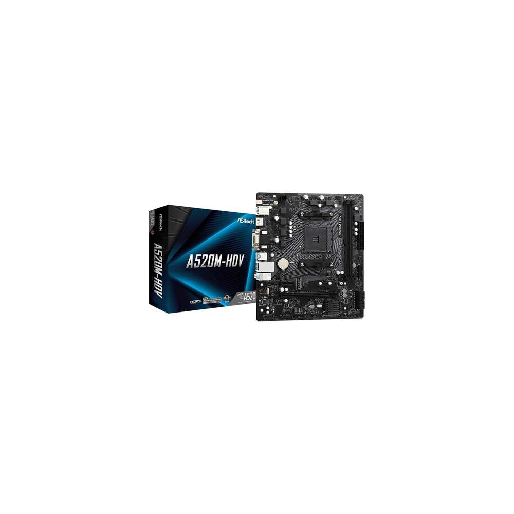 PB AMD SAM4 ASROCK A520M-HDV 4SATA3 M2 6USB32 PCIE HDMI DVI VGA MATX