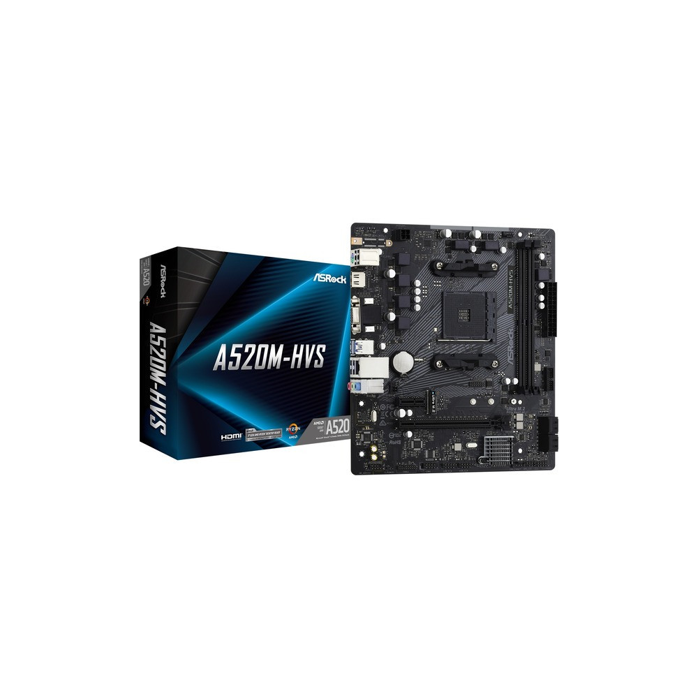 PB AMD SAM4 ASROCK A520M-HVS 4SATA3 M2 6USB32 PCIE HDMI MATX