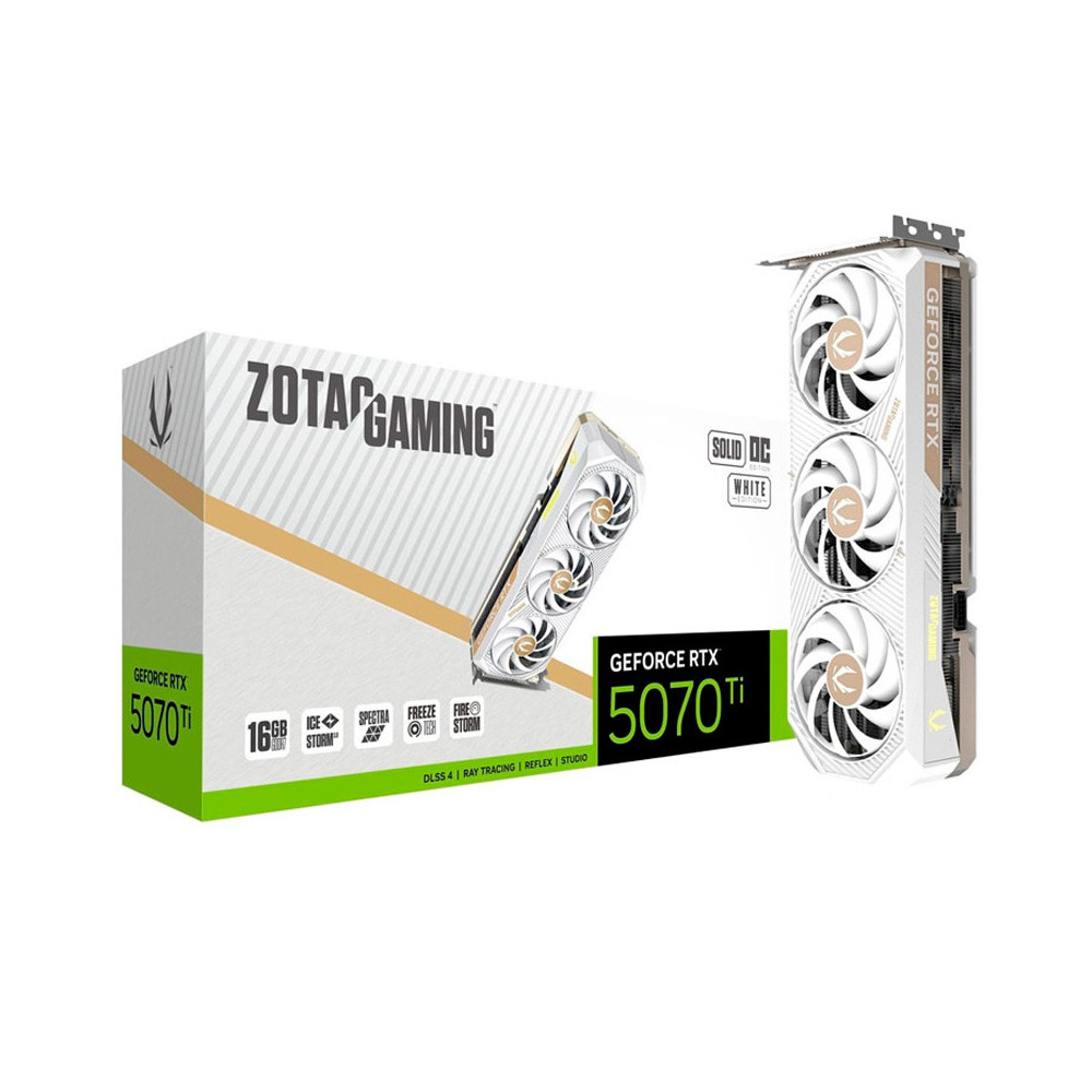Tarjeta Gráfica Zotac Gaming GeForce RTX 5070 Ti SOLID CORE OC White Edition 16GB GDDR7 DLSS4