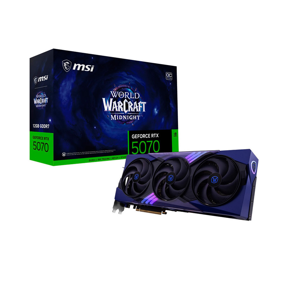 Tarjeta Gráfica MSI GeForce RTX 5070 World of Warcraft MIDNIGHT VOID EDITION OC 12GB GDDR7 DLSS4