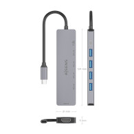 DOCK AISENS 6 EN 1 USBC A HDMI 4USBA 1USBCPD 100W GRIS 15CM ASUC-6P047-GR