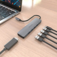 DOCK AISENS 6 EN 1 USBC A HDMI 4USBA 1USBCPD 100W GRIS 15CM ASUC-6P047-GR