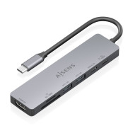 DOCK AISENS 7 EN 1 USBC-HDMI 2USBA 1USBC PD 100W SD MICROSD 15CM ASUC-7P048-GR