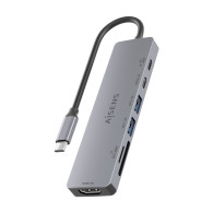 DOCK AISENS 7 EN 1 USBC-HDMI 2USBA 1USBC PD 100W SD MICROSD 15CM ASUC-7P048-GR
