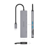 DOCK AISENS 7 EN 1 USBC-HDMI 2USBA 1USBC PD 100W SD MICROSD 15CM ASUC-7P048-GR