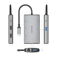 DOCK AISENS 7 EN 1 USBC A 2HDMI RJ45 2USBA USB-C PD 100W GRIS 20CM ASUC-7P049-GR