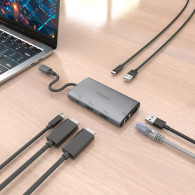 DOCK AISENS 7 EN 1 USBC A 2HDMI RJ45 2USBA USB-C PD 100W GRIS 20CM ASUC-7P049-GR