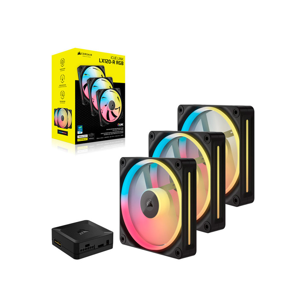VENTILADOR CAJA ADICIONAL 12X12 CORSAIR LX120R ICUELINK RGB BLACK START KIT3U