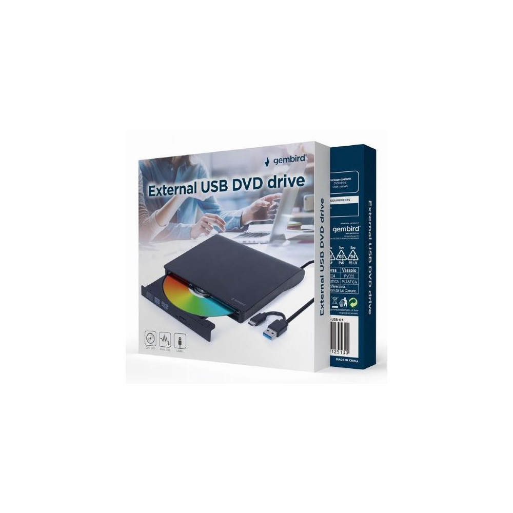 REGRABADORA EXTERNA DVD GEMBIRD DUAL USB-A/C BLACK