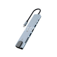 DEVIA HUB 8 EN 1 TIPO C HDMI / USBx2 / PD 100W / SD / ETHERNET GRIS