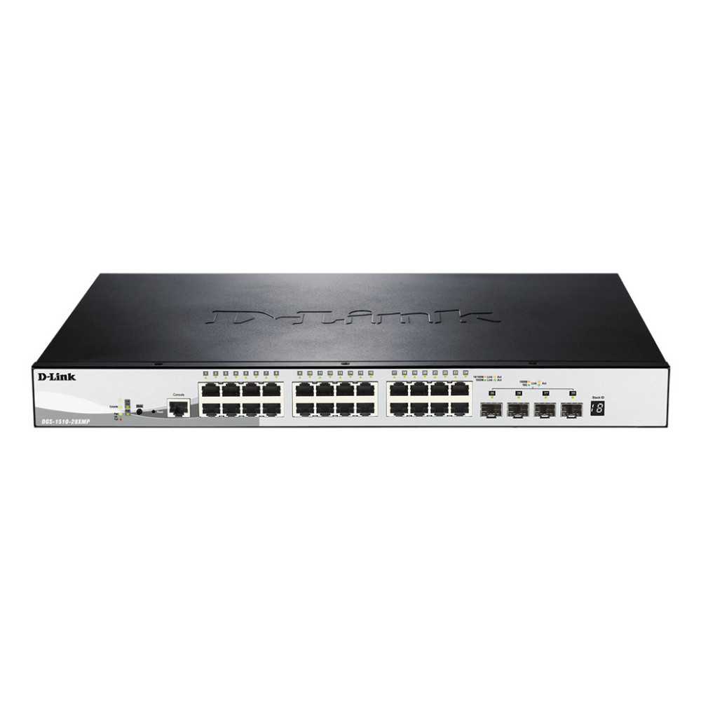 SWITCH D-LINK 28P DGS-1510-28XMP E 24P 10 100 1000 + 4X10 GIGABIT SFP+ PoE+ RACK