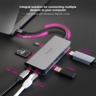 HUB USB-C 3xUSB-A+HDMI+USB-C CARGA+RJ45+TF+SD NANOCABLE 10.16.4609