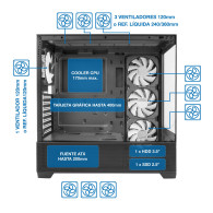 CAJA ATX COOLBOX GAMING GA250 VISION BLACK SIN FUENTE CRISTAL TEMPLADO ARGB