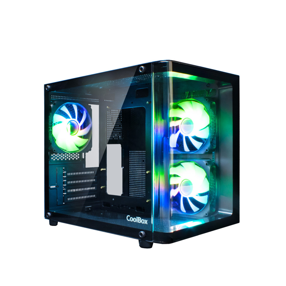 CAJA MICRO-ATX COOLBOX GAMING GM100 VISION BLACK SIN FUENTE CRISTAL.T CURVO ARGB