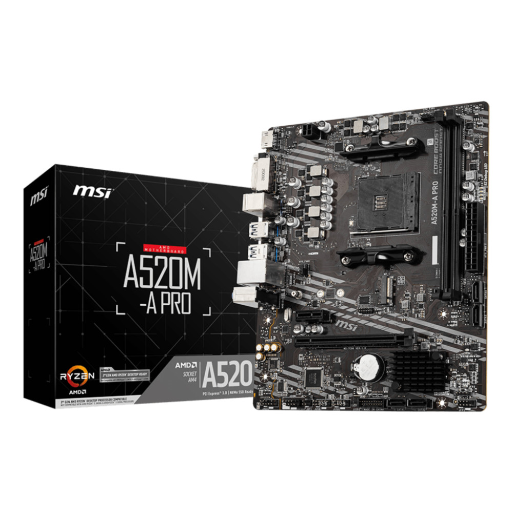 MSI A520M PRO  (AM4) 2DDR4 4SATA 6Usb mATX