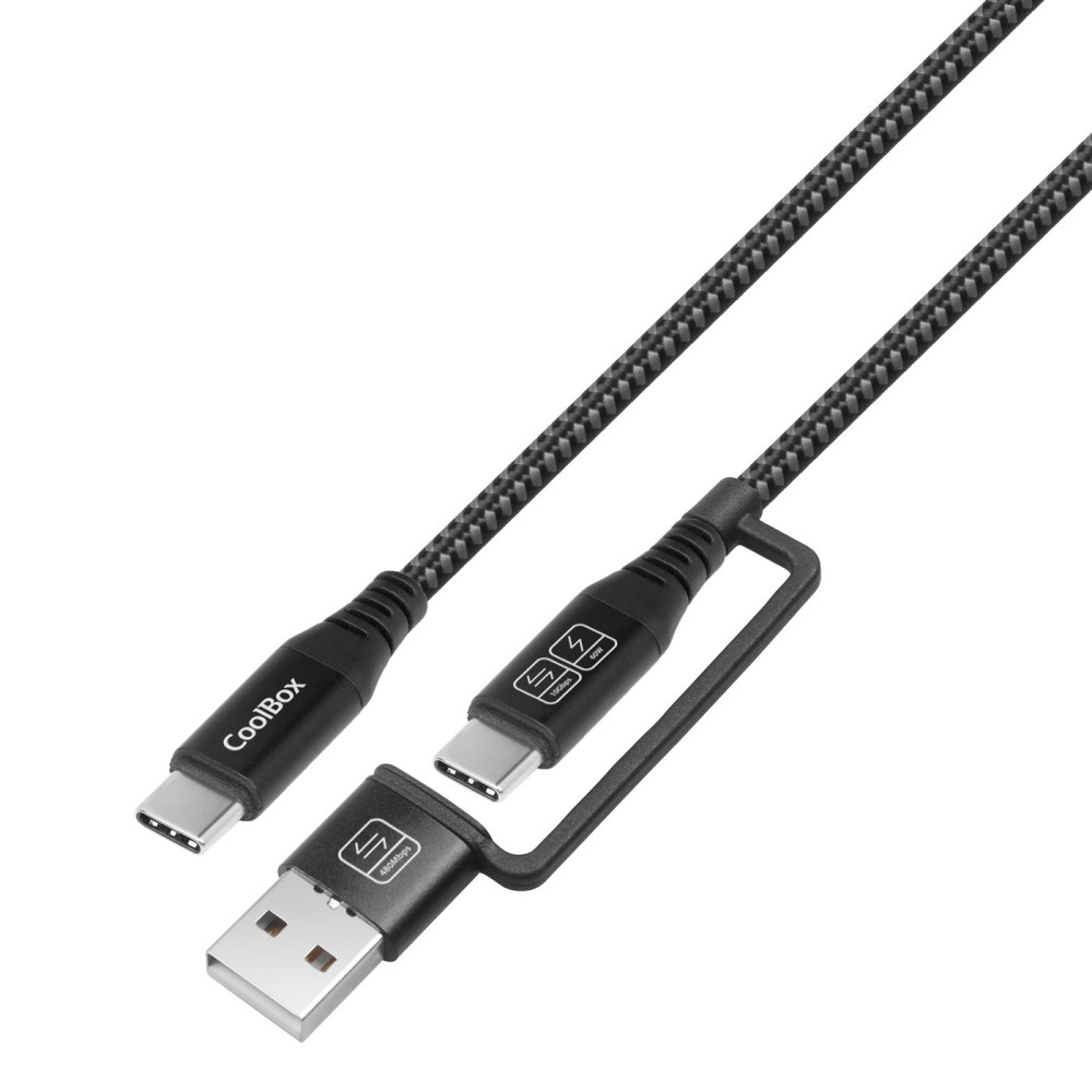 CABLE COOLBOX CARGA RAPIDA DE USB-C+A A USB C DE 1.8M 60W ALUMINIO TRENZADO