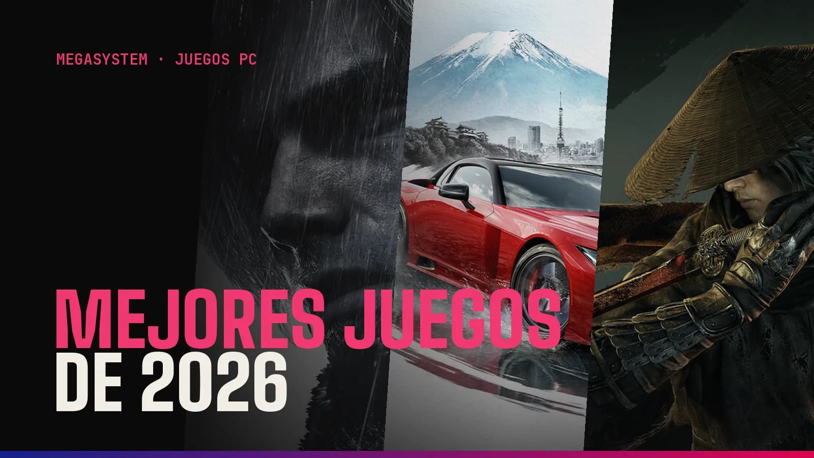 Collage of official artwork from Resident Evil Requiem, Forza Horizon 6 and Phantom Blade Zero, three of the best PC games of 2026