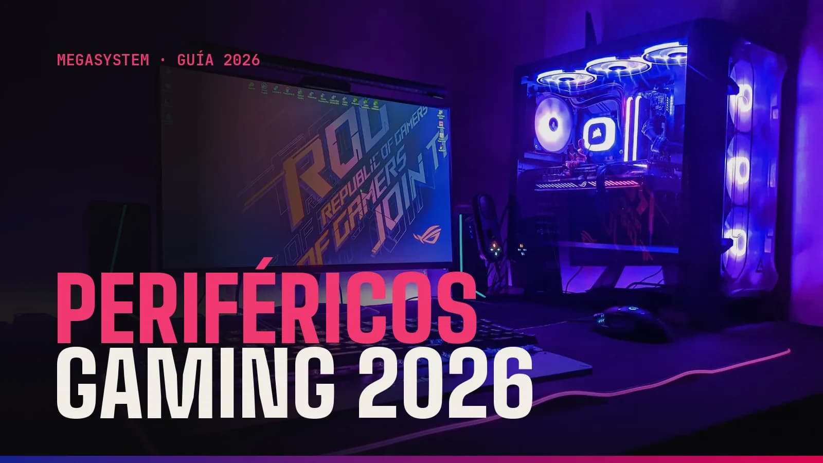 Gaming monitor, lightweight wireless mouse, magnetic keyboard and headset on a gaming desk