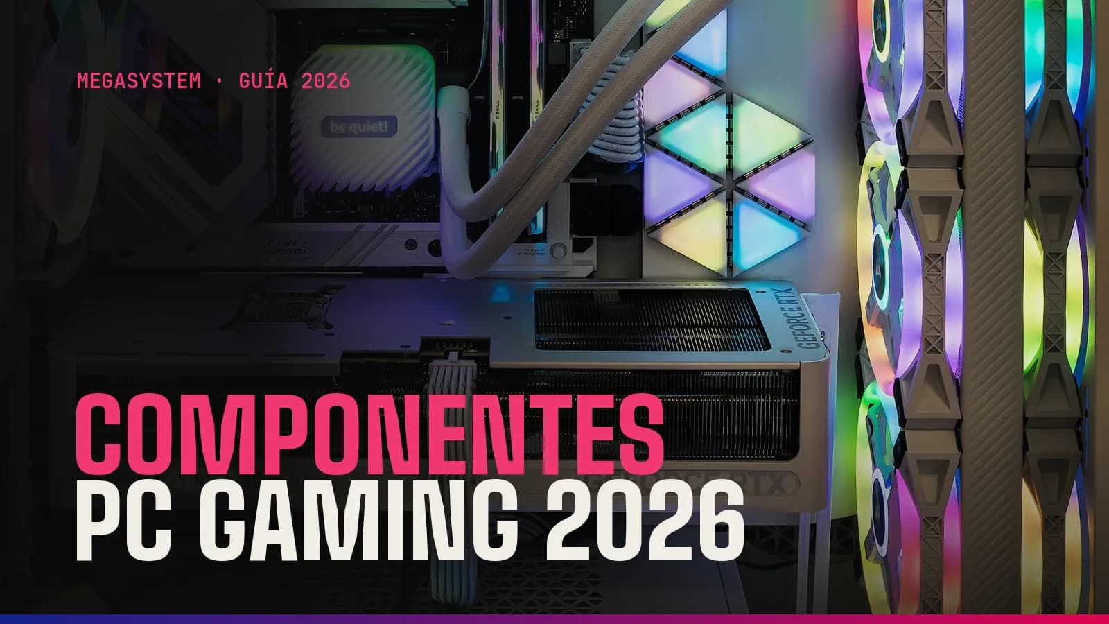 Gaming PC components in 2026: processor, graphics card, DDR5 RAM, NVMe SSD and power supply ready to be assembled