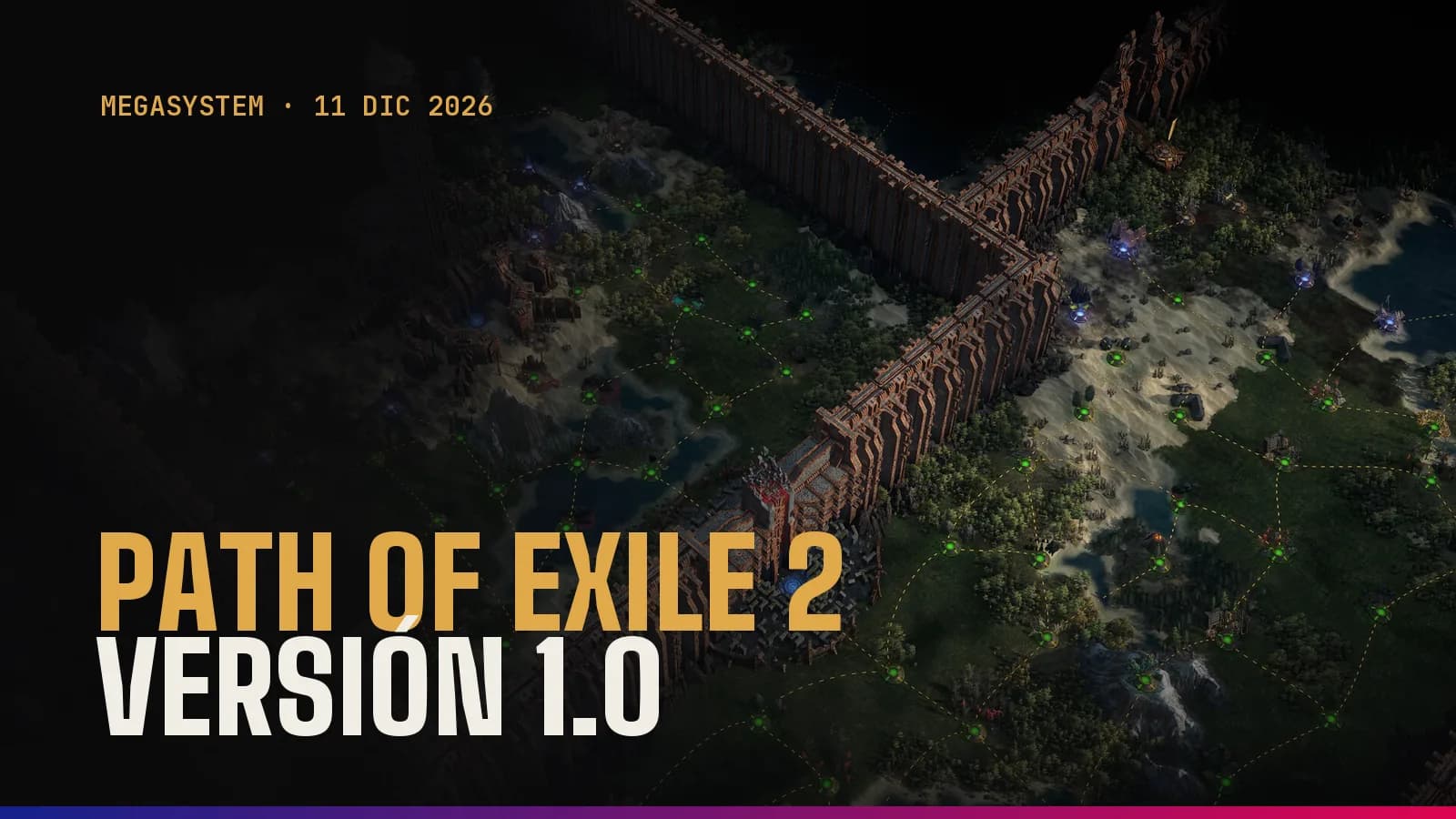 Official Path of Exile 2 screenshot: the endgame Atlas seen from above, with giant walls, forests, lakes and map nodes