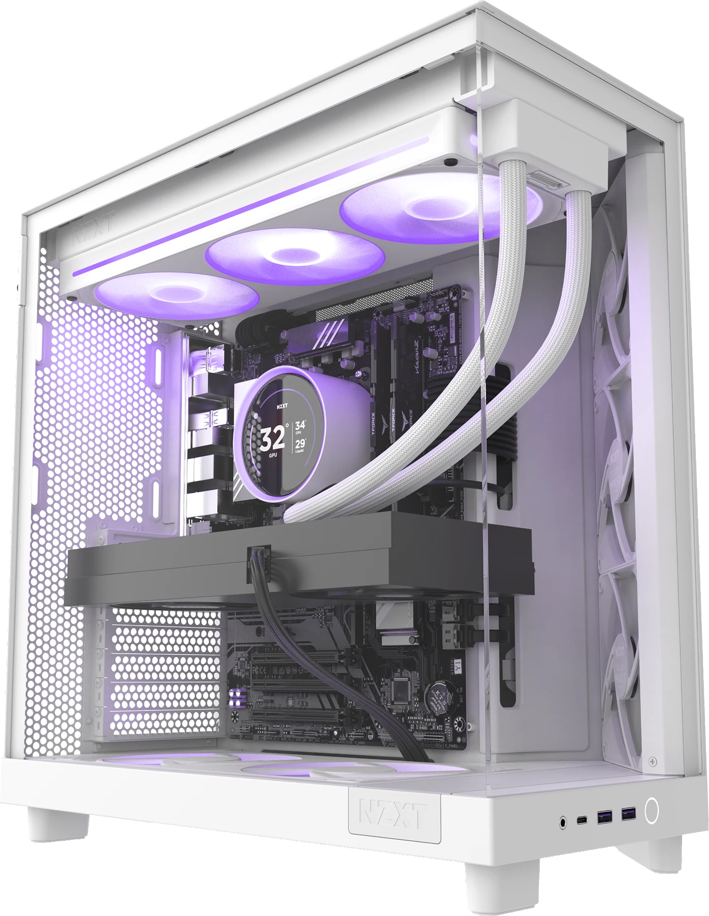 PC gaming blanc amb caixa de vidre i refrigeració líquida